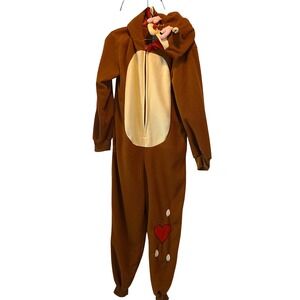 Deer‎ Onesie Costume Halloween Christmas Brown Fleece Hooded Womens Small